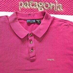 VTG 1989 Patagonia Men XL Magenta Pink Cotton Polo Shirt Single Stitch Spell 80s